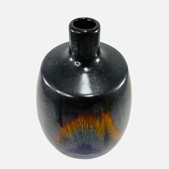 Clay Iridescent Bottle Neck Top Bud Table Vase Cobalt Blue Gold Purple Green - Picture 2 of 8